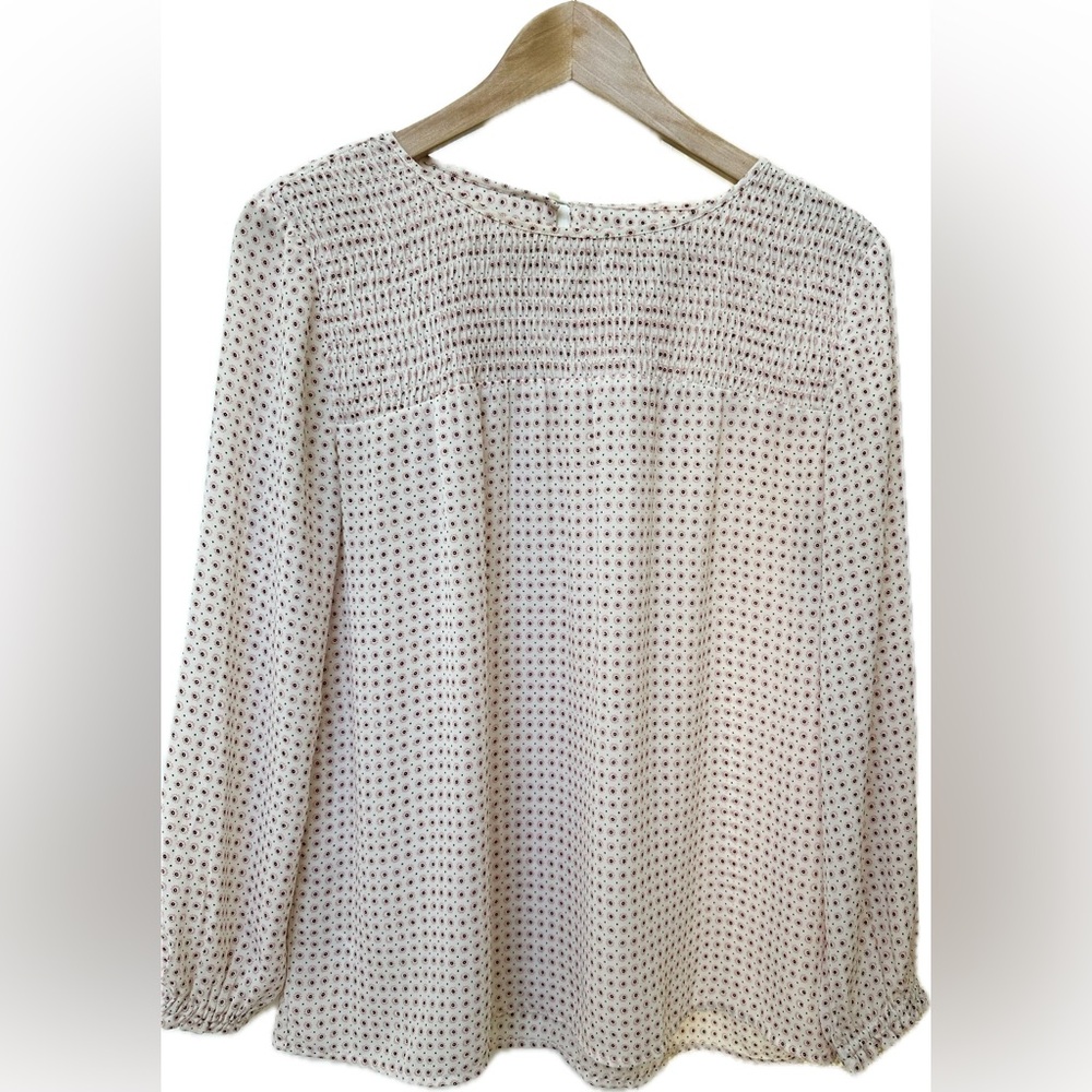 LOFT Floral Dot Smocked Yoke Blouse - Women’s Small